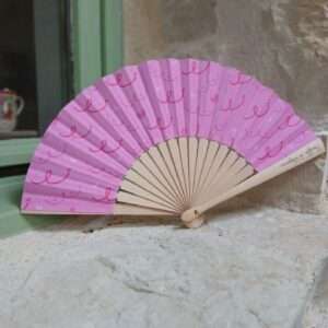 Éventail Rosa Girl Power – vue complète, tissu rose à rubans solidaires