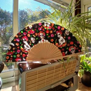 Éventail Catrina Souffle d’Élégance – vue complète sur radio vintage