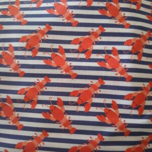 Tissu éventail motif homards rayures bleu marine