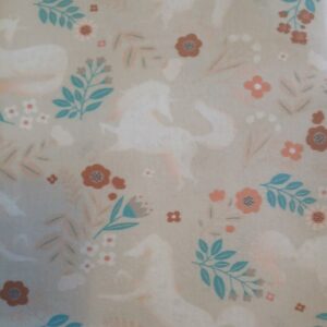 Tissu éventail motif floral beige rouille bleu canard