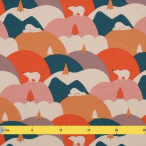 Tissu éventail motif montagnes abstraites corail bleu