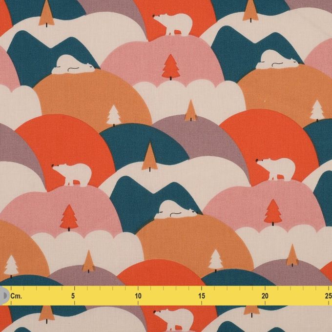 Tissu éventail motif montagnes abstraites corail bleu